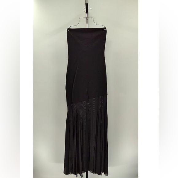 NWT - Lulus Compelling Elaris Mixed Media Black Strapless A-Line Maxi Dress - Picture 7 of 9